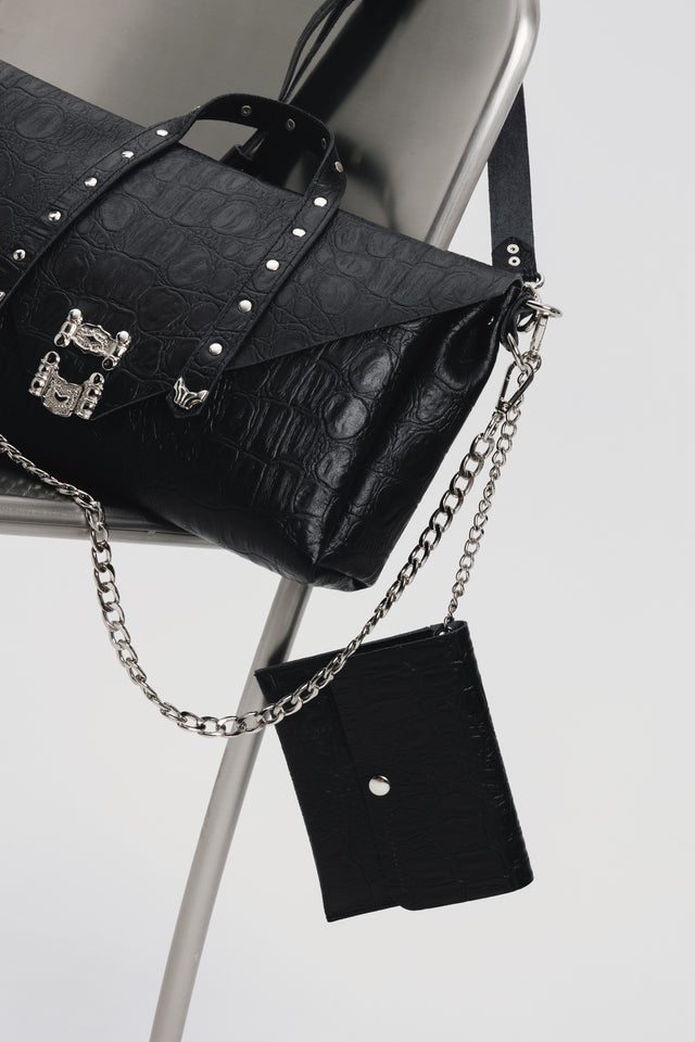 "SURRENDER" BLACK NICKEL SHOULDER BAG