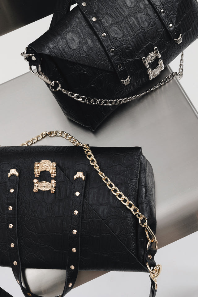 "SURRENDER" BLACK NICKEL SHOULDER BAG