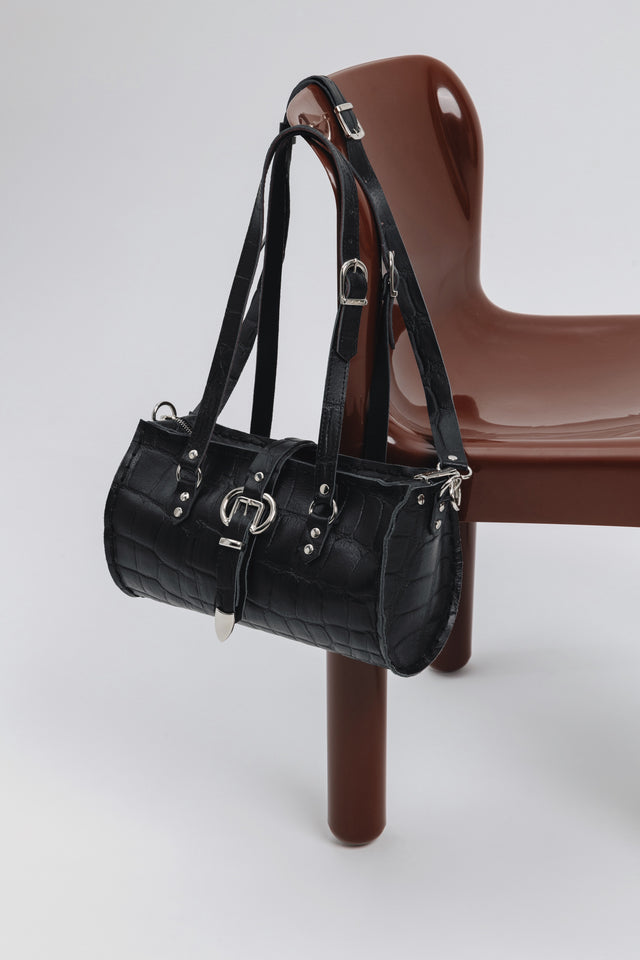 "ENDLESSLY" BLACK NICKEL BARREL BAG