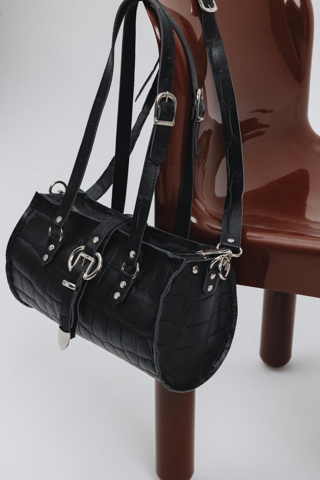 "ENDLESSLY" BLACK NICKEL BARREL BAG