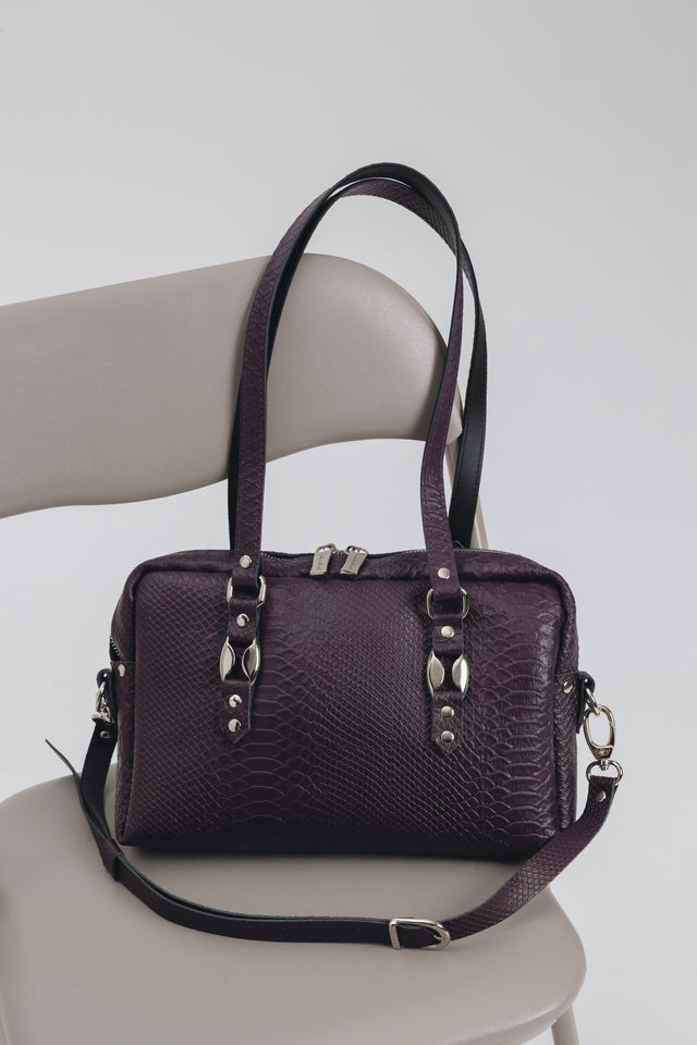 "SENSATION" DARK PLUM NICKEL SHOULDER BAG