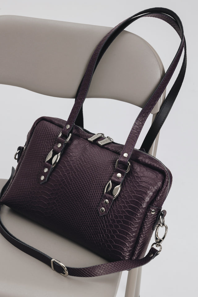 "SENSATION" DARK PLUM NICKEL SHOULDER BAG