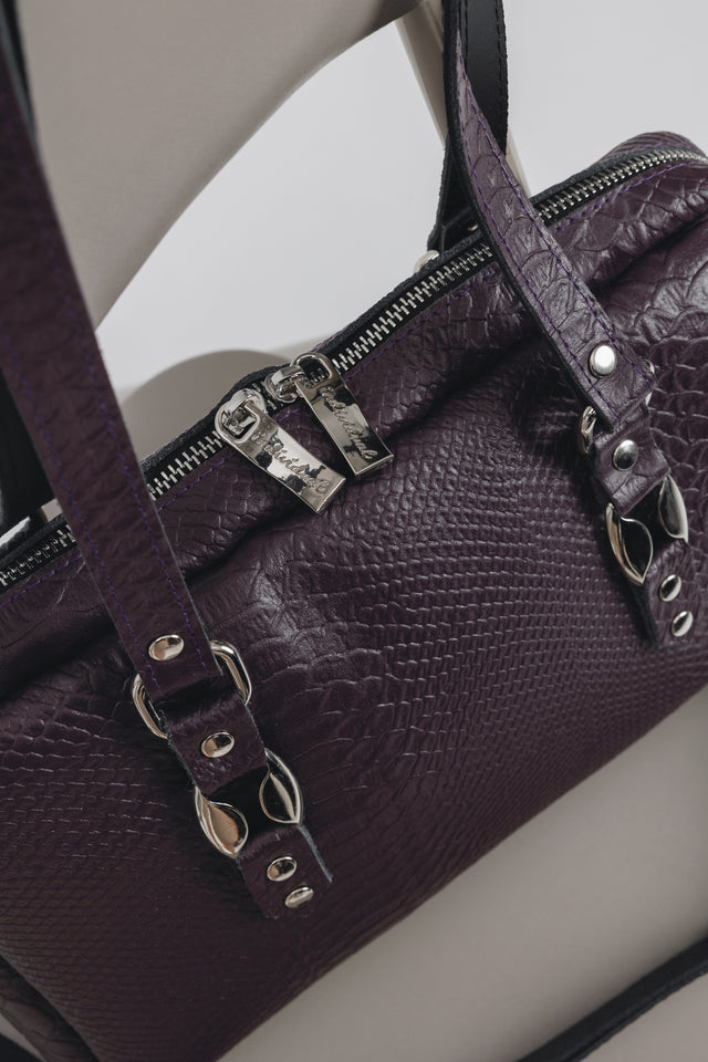 "SENSATION" DARK PLUM NICKEL SHOULDER BAG
