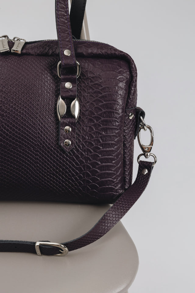 "SENSATION" DARK PLUM NICKEL SHOULDER BAG
