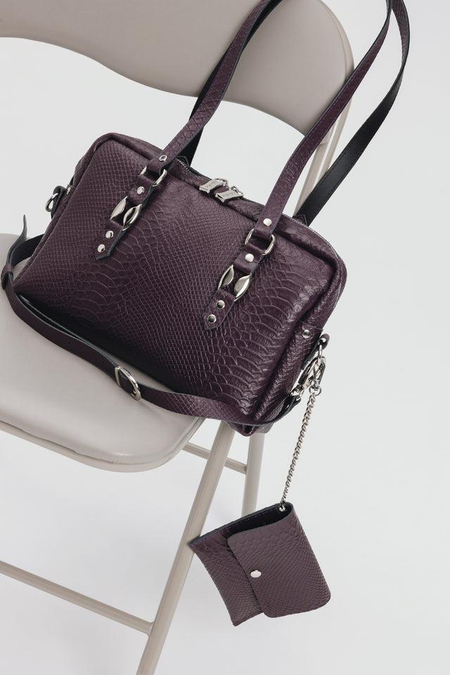 "SENSATION" DARK PLUM NICKEL SHOULDER BAG
