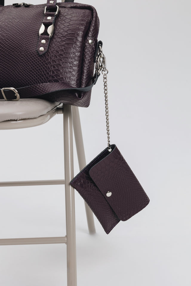 "SENSATION" DARK PLUM NICKEL SHOULDER BAG