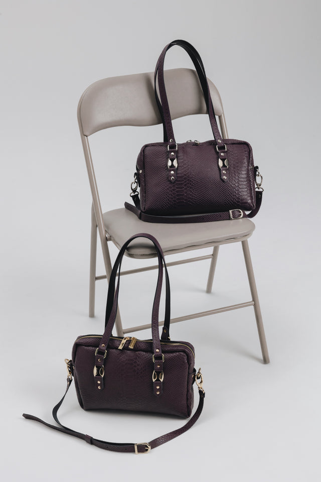 "SENSATION" DARK PLUM NICKEL SHOULDER BAG