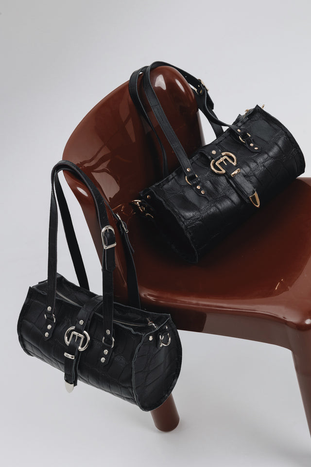 "ENDLESSLY" BLACK NICKEL BARREL BAG