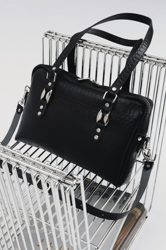 "SENSATION" BLACK NICKEL SHOULDER BAG
