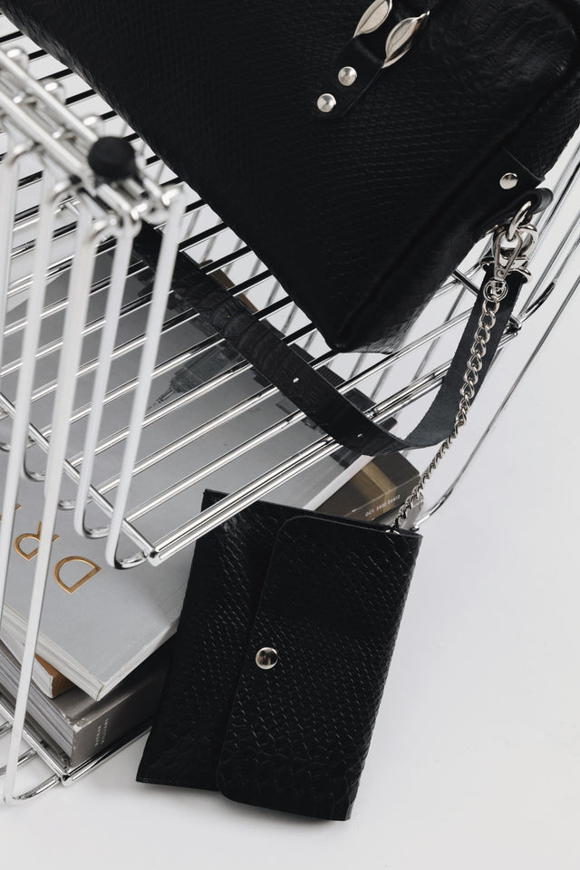 "SENSATION" BLACK NICKEL SHOULDER BAG