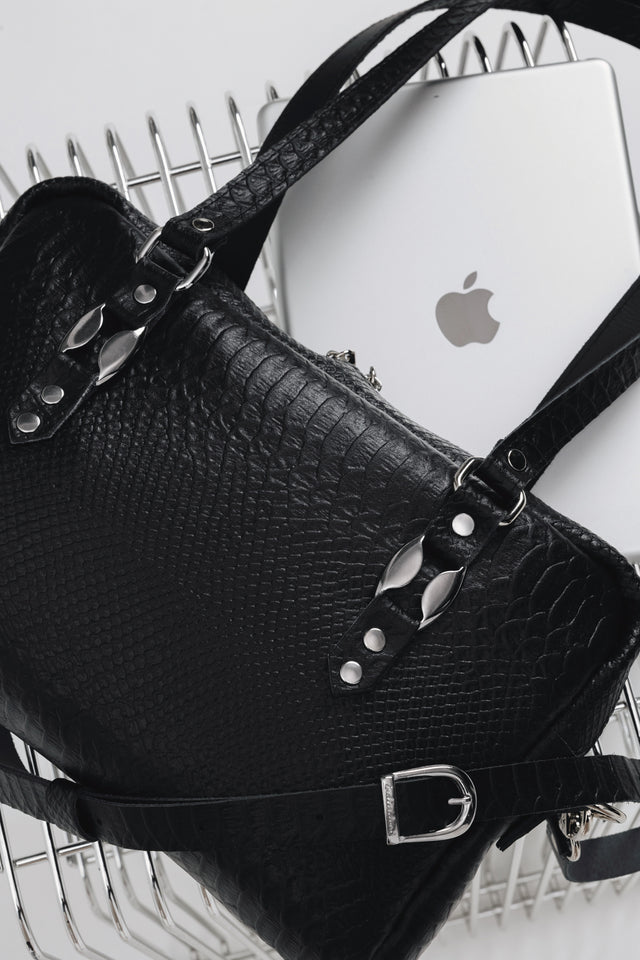 "SENSATION" BLACK NICKEL SHOULDER BAG