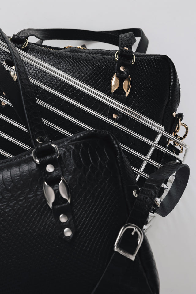 "SENSATION" BLACK NICKEL SHOULDER BAG