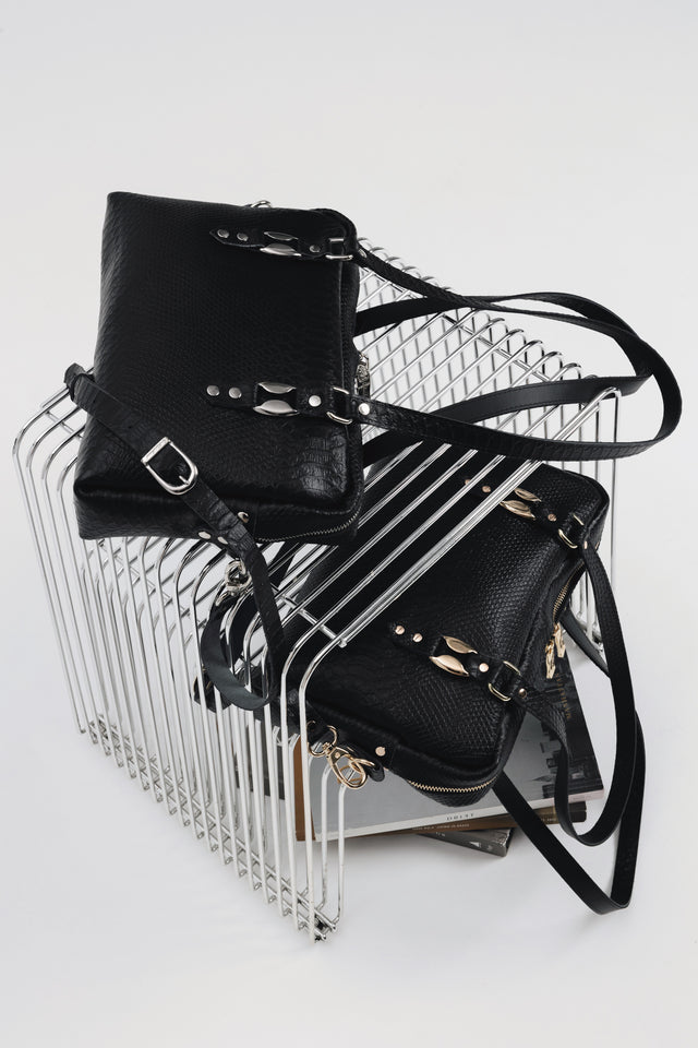 "SENSATION" BLACK NICKEL SHOULDER BAG