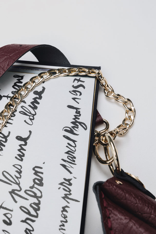 "SOMEWHERE I BELONG" CHERRY GOLD SHOULDER BAG