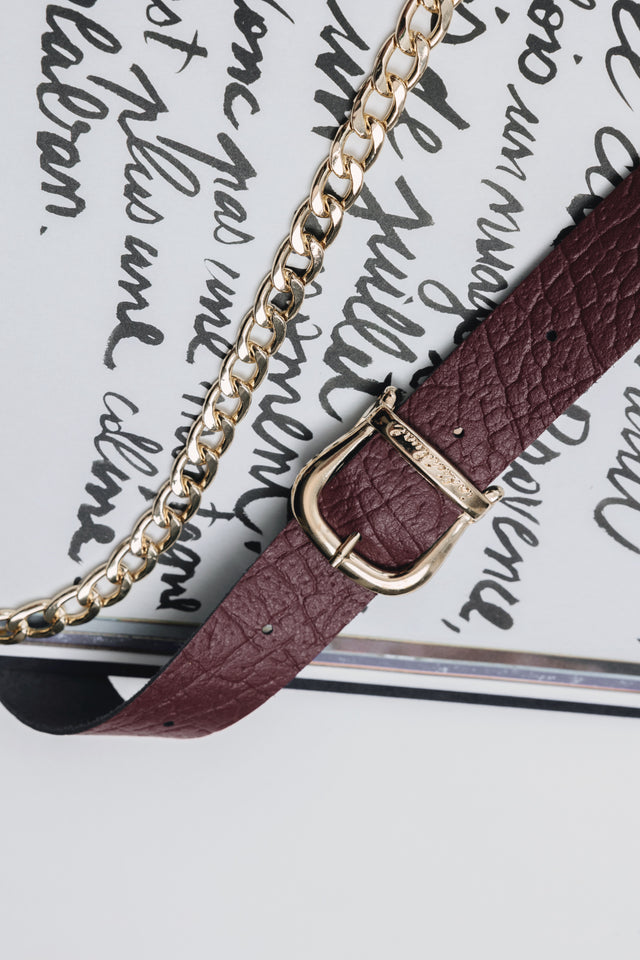 "SOMEWHERE I BELONG" CHERRY GOLD SHOULDER BAG