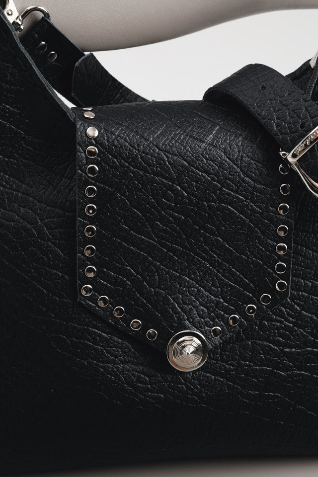 "SOMEWHERE I BELONG" BLACK NICKEL SHOULDER BAG