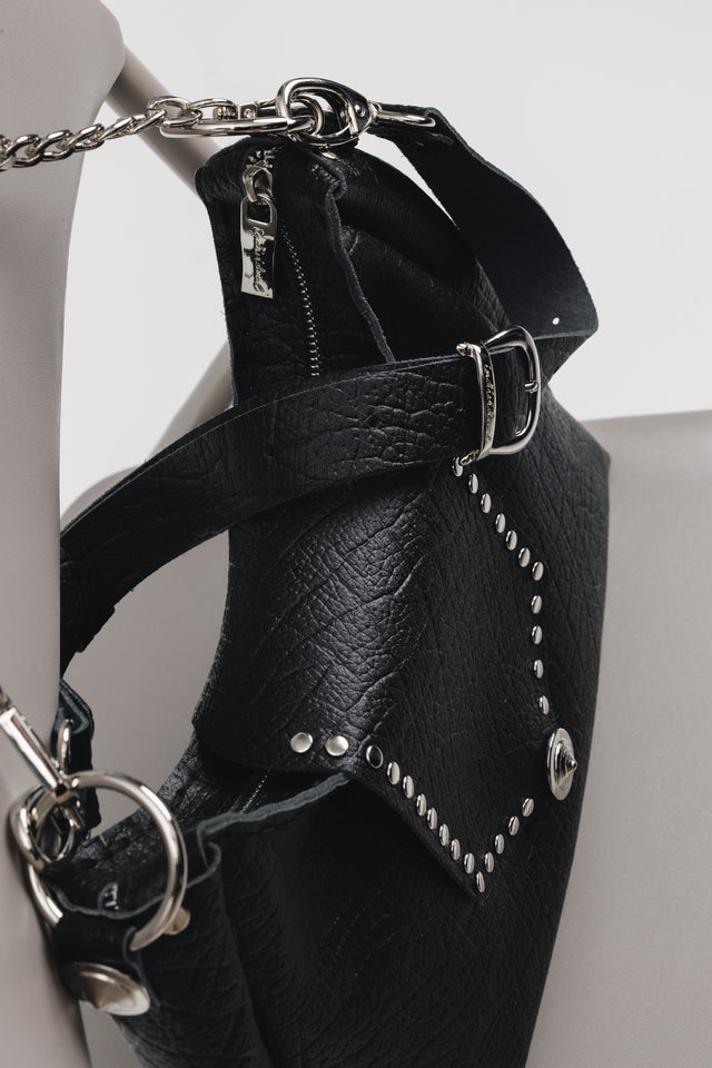 "SOMEWHERE I BELONG" BLACK NICKEL SHOULDER BAG