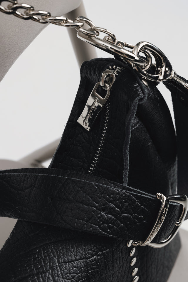 "SOMEWHERE I BELONG" BLACK NICKEL SHOULDER BAG