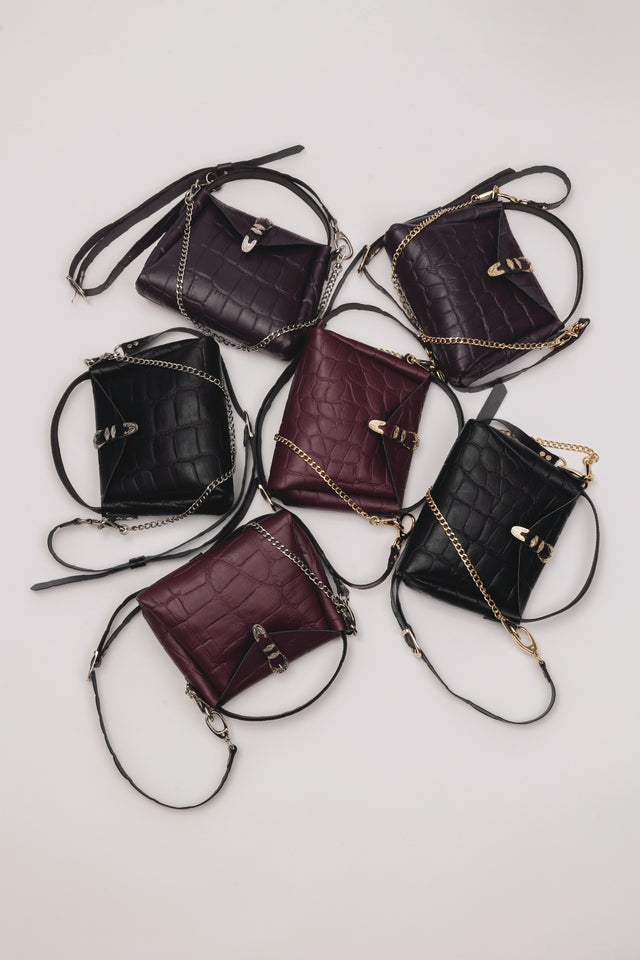 "HERE WITH ME" BLACK NICKEL SHOULDER BAG