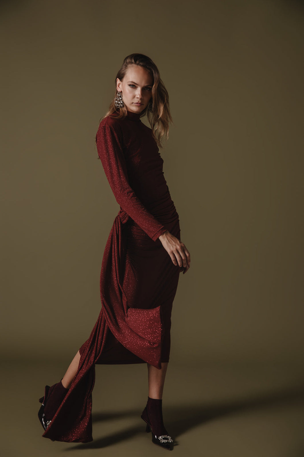 ETENIA GLITTER DRESS BORDEAUX