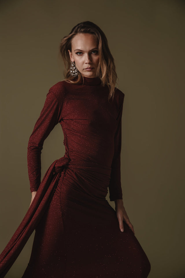 ETENIA GLITTER DRESS BORDEAUX