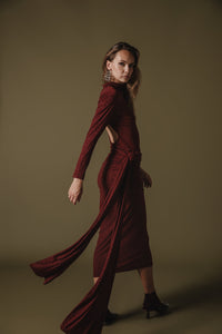 ETENIA GLITTER DRESS BORDEAUX