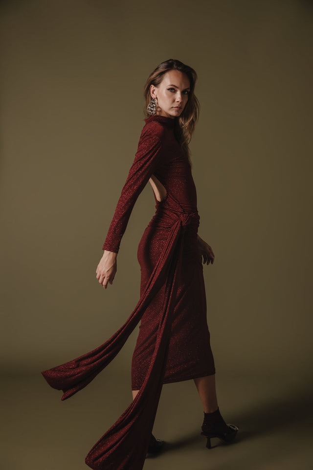 ETENIA GLITTER DRESS BORDEAUX