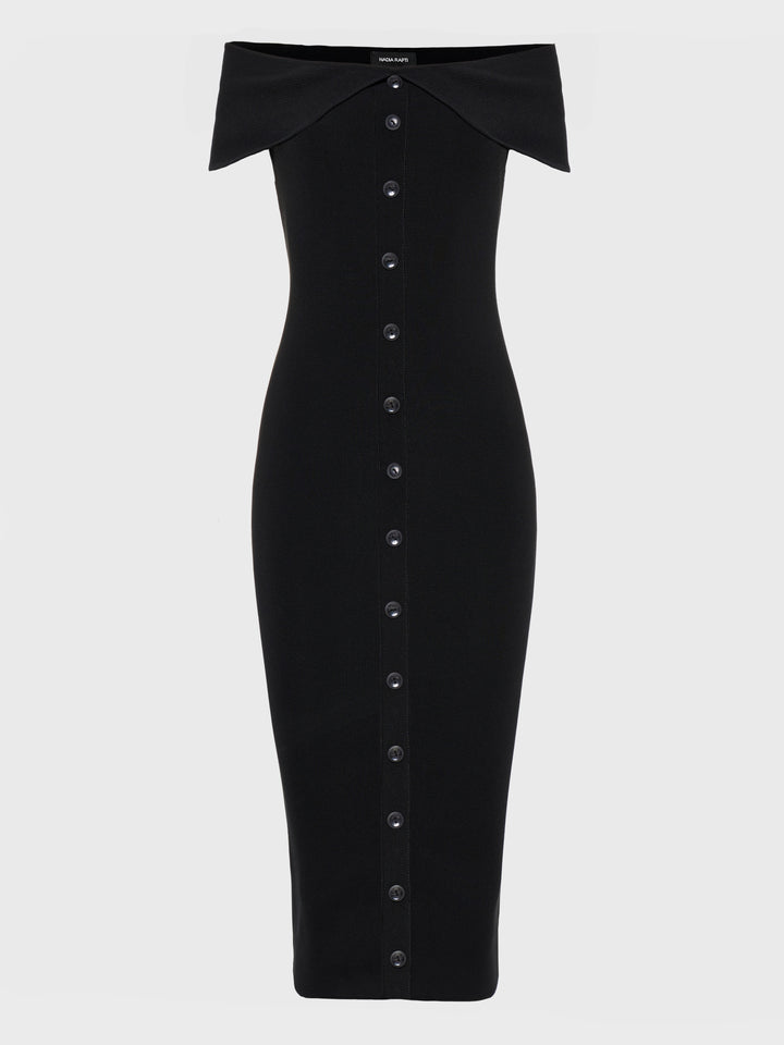FINE LINE KNITTED DRESS MIDI BLACK