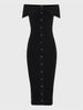 FINE LINE KNITTED DRESS MIDI BLACK
