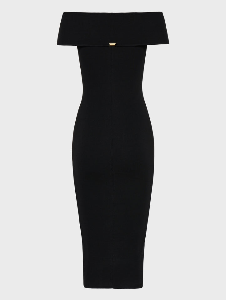 FINE LINE KNITTED DRESS MIDI BLACK