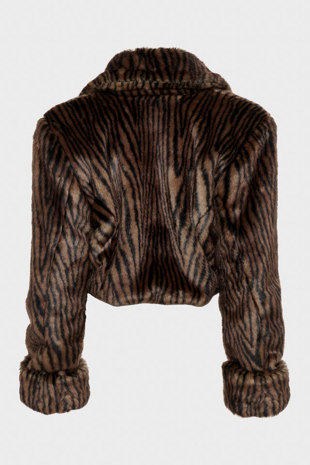 THROWBACK FUR CROPPED JACKET BROWN/BLACK