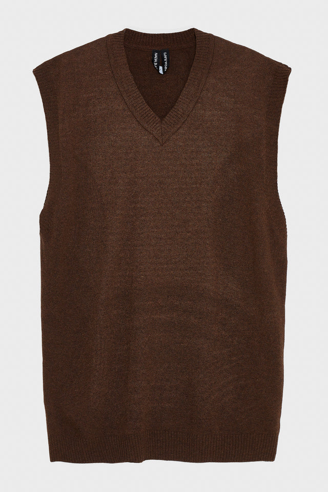 BASIC KNITTED VEST M/W BROWN