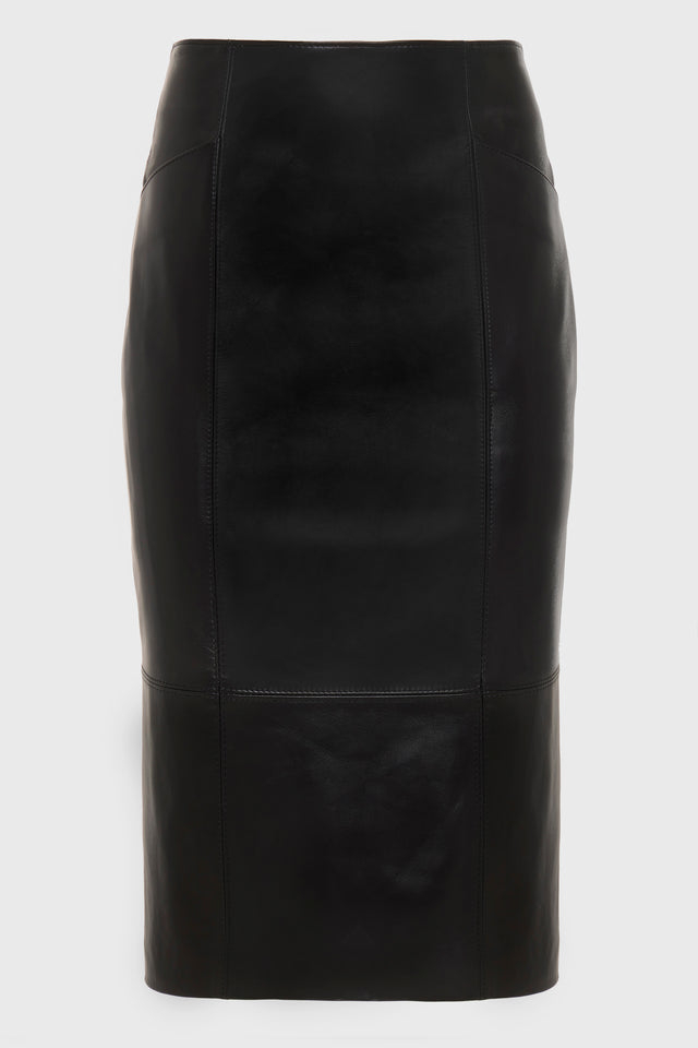 LONDON LEATHER MIDI SKIRT BLACK