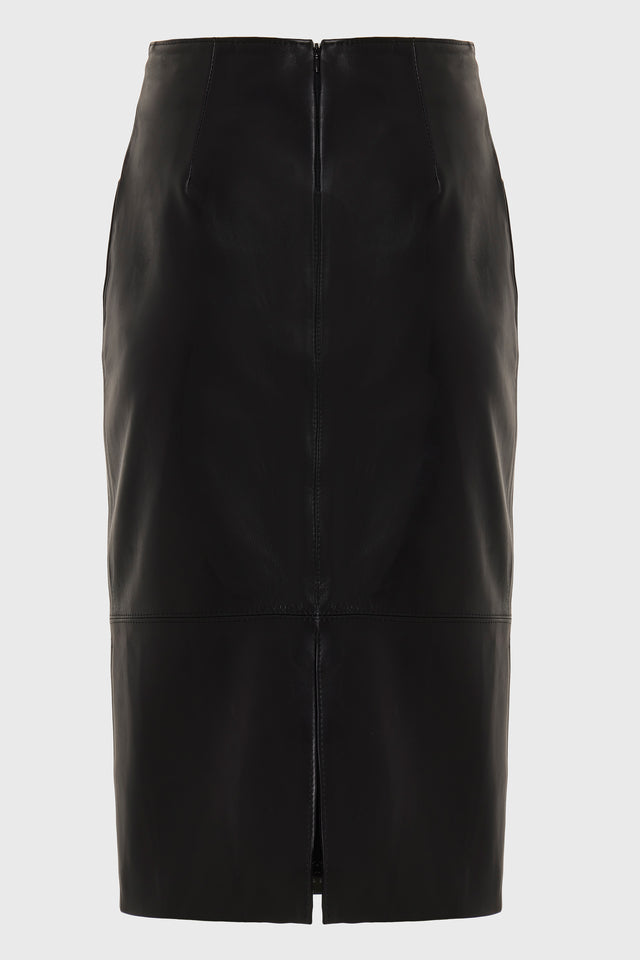 LONDON LEATHER MIDI SKIRT BLACK