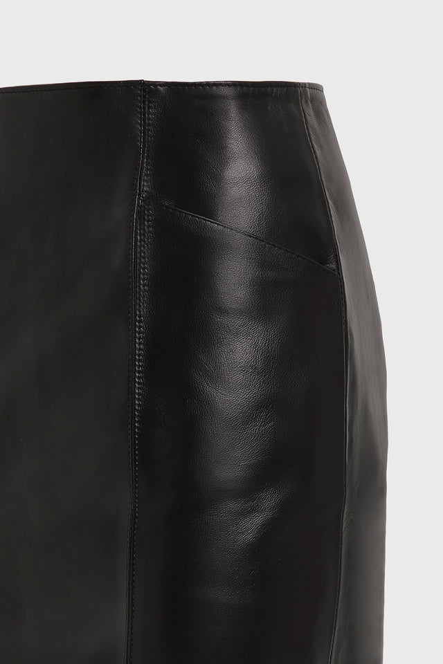 LONDON LEATHER MIDI SKIRT BLACK