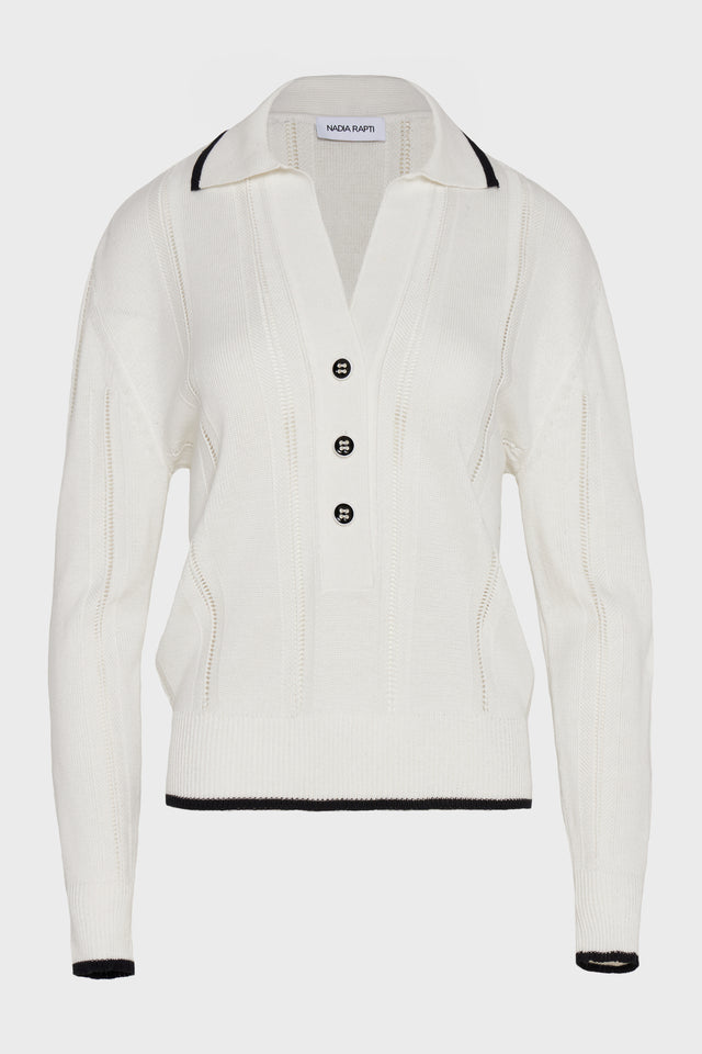 LAUREN KNITTED BLOUSE WHITE/BLACK