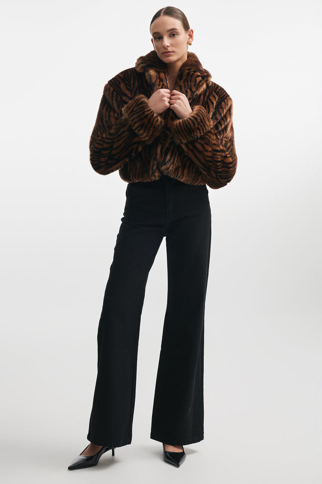 THROWBACK FUR CROPPED JACKET BROWN/BLACK