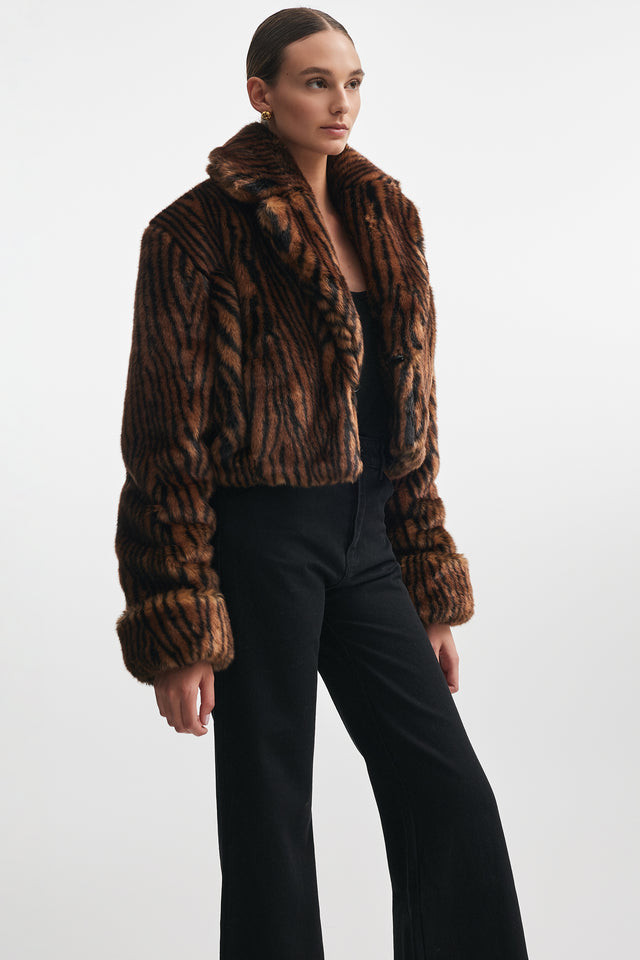 THROWBACK FUR CROPPED JACKET BROWN/BLACK