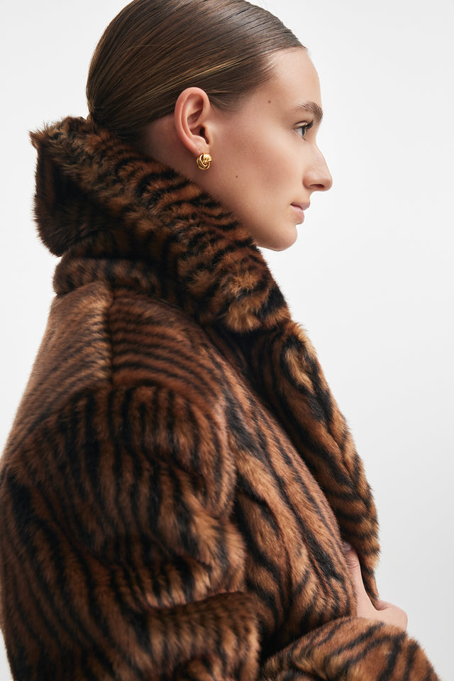 THROWBACK FUR CROPPED JACKET BROWN/BLACK