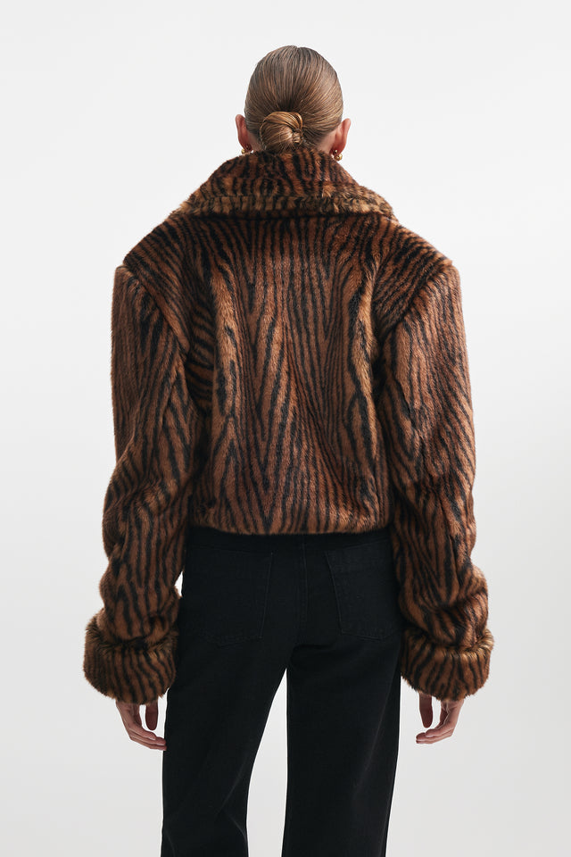 THROWBACK FUR CROPPED JACKET BROWN/BLACK