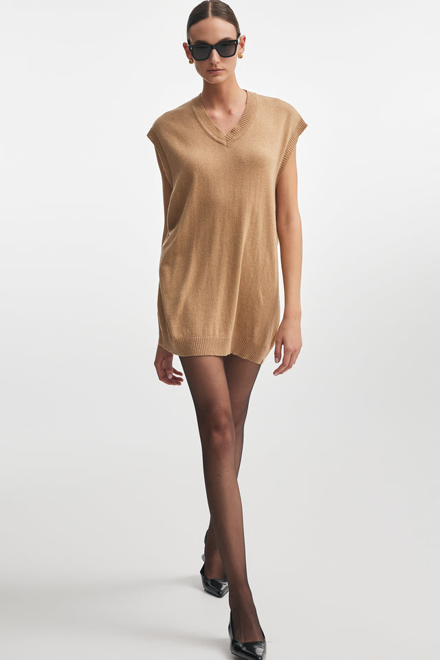 BASIC KNITTED VEST M/W CAMEL