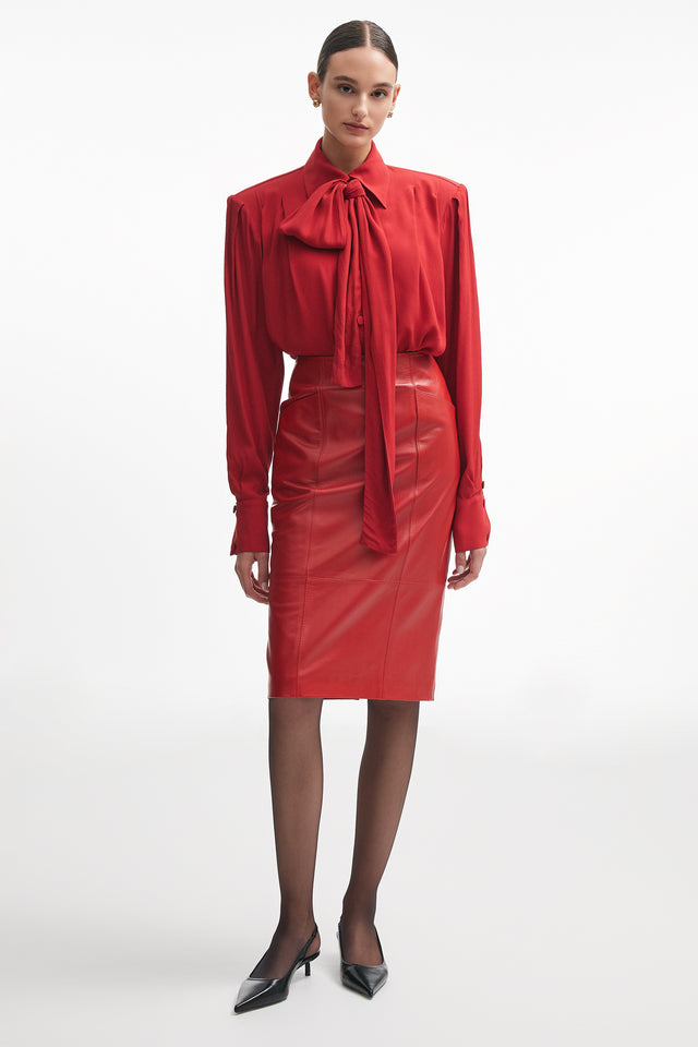 LONDON LEATHER SKIRT RED
