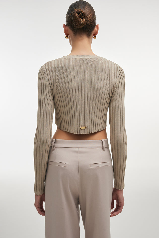 FEMME KNITTED CROP TOP GREY