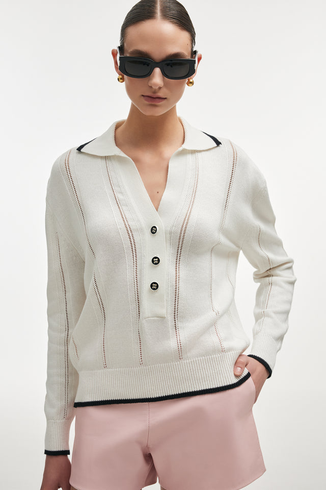 LAUREN KNITTED BLOUSE WHITE/BLACK