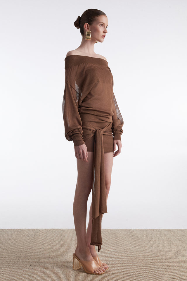 No26 KNITTED MINI DRESS BROWN