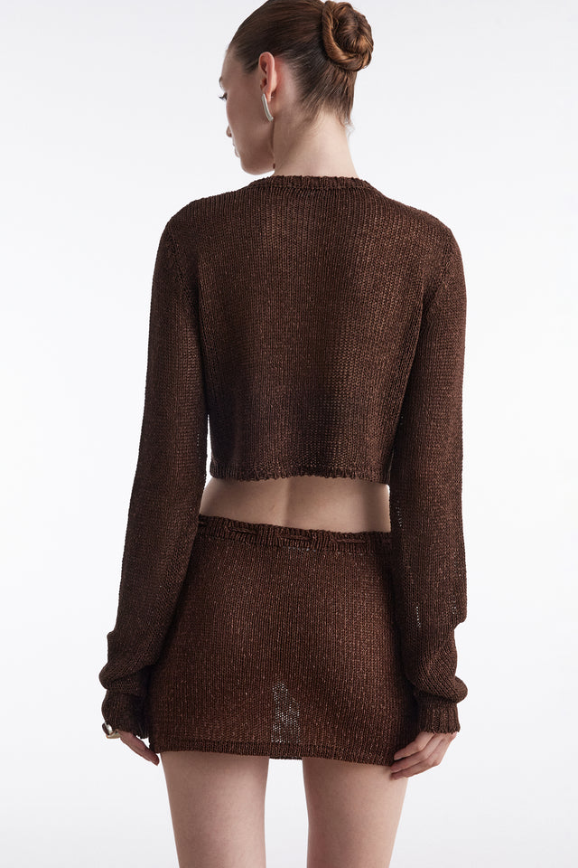 VOYAGE KNITTED CROP TOP BROWN