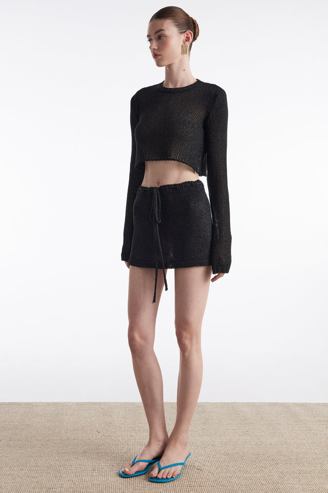 VOYAGE KNITTED CROP TOP BLACK