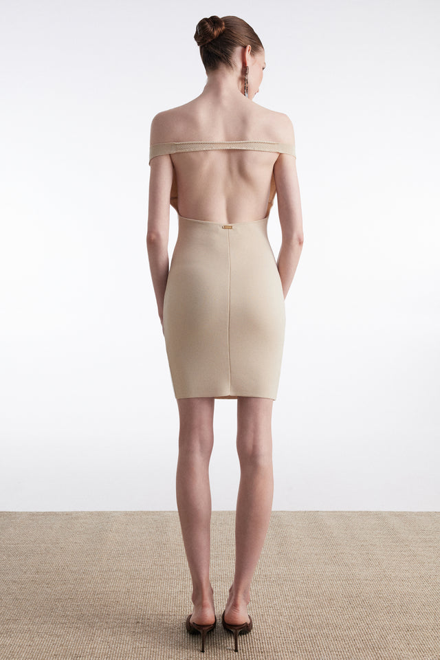 FINE LINE KNITTED MINI DRESS BEIGE