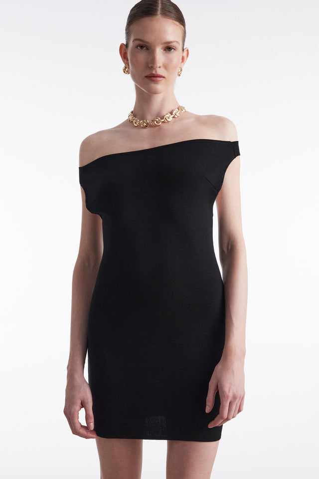 FINE LINE KNITTED MINI DRESS BLACK