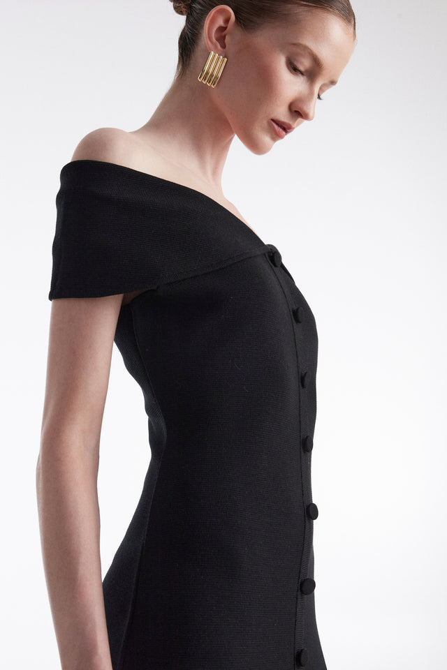 FINE LINE KNITTED DRESS MIDI BLACK